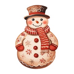 Watercolor Christmas snowman. Hand drawn illustration isolated on white background