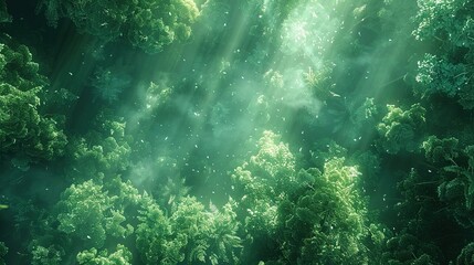 Obraz premium Sunbeam Symphony: Top-down View of Sunlit Forest