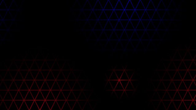 abstract red and blue neon lines shape with triangles on black background video