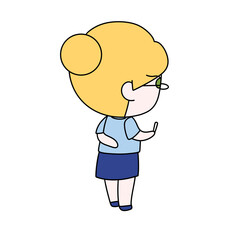 A cartoon girl with glasses and a blue shirt is holding a toothbrush