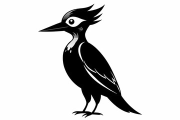 Woodpecker silhouette on white background, Vector illustration, bird, icon, svg, characters, Holiday t shirt, Hand drawn trendy Vector illustration, raven on a branch