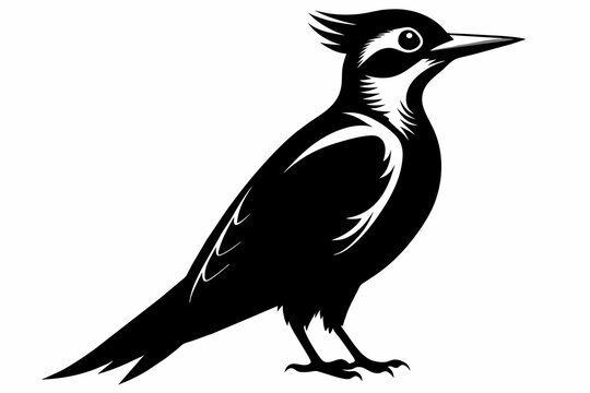 recommend clip art: Woodpecker silhouette on white background, Vector illustration, bird, icon, svg, characters, Holiday t shirt, Hand drawn trendy Vector illustration, raven on a branch