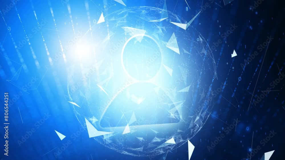 Poster abstract glowing 3d people icon rotation on digital network animation background.