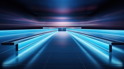 Futuristic corridor with glowing lights in the dark,