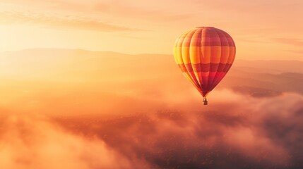 Obraz premium A vibrant hot air balloon soaring above the clouds in the sky