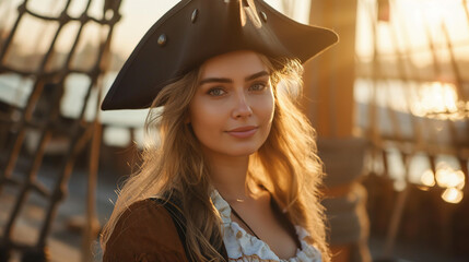 A beautiful pirate girl in pirate hat