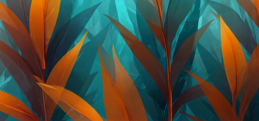 Abstract orange and blue leaves texture background