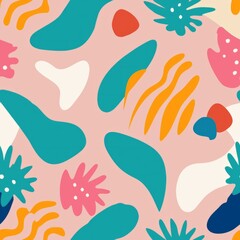 Seamless pattern of abstract shapes and patterns, hand-drawn with free-flowing lines and expressive strokes for a dynamic and artistic wrapping paper design, Generative AI