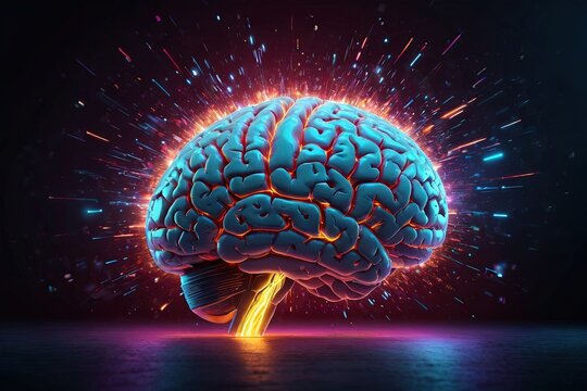 Exploding knowledge, 3D render of a human brain