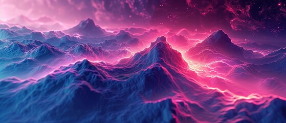 Magenta and cyan abstract digital landscape visualizing virtual reality and augmented reality technologies