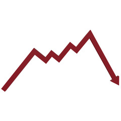 3d render red down arrow icon. concept illustration of economic strategy collapse and money crash chart 