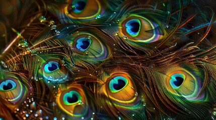 Enchanting Peacock Feathers. Vibrant Colors and Intricate Patterns in Digital Art Style.