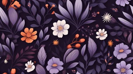Seamless pattern with flowers and leaves