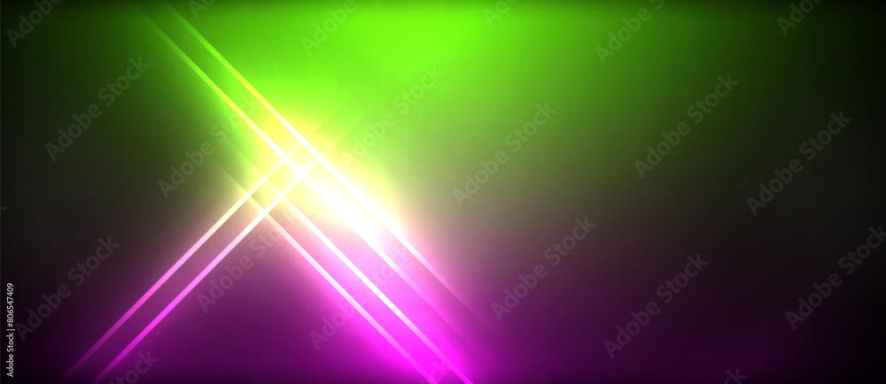 Poster A colorful display of purple and green lights illuminates a dark background, creating a striking visual effect reminiscent of a celestial event or artistic lens flare