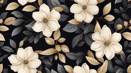 Seamless pattern with flowers and leaves