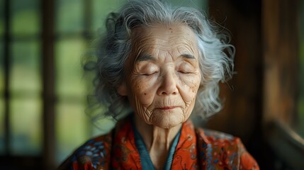 Peaceful Introspection: Elderly Woman in Thoughtful Repose