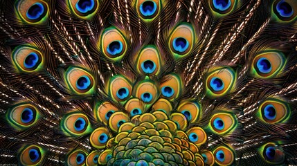 Obraz premium Enchanting Peacock Feathers. Vibrant Colors and Intricate Patterns in Digital Art Style.