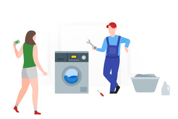 Plumber repairs washing machine