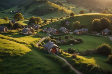 Charming Hobbit Haven: Aerial View of Countryside