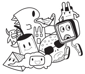 Vector Illustration of Doodle Cute Monster V5. Hand Drawing