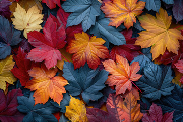 A pile of colorful autumn leaves, each displaying its unique color and texture, symbolizes the beauty of the fall season. Created with Ai