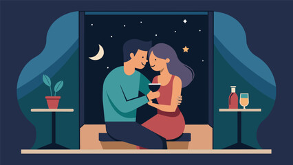 A young couple cuddled up in a corner booth holding hands and swaying together to the acoustic love songs being played. They come to the bar every Vector illustration