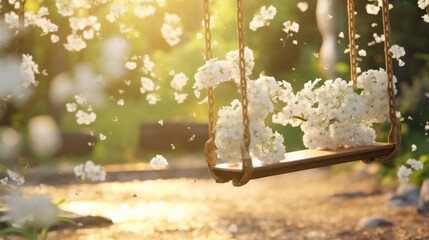 swing among jasmine flowers in summer.AI generated image