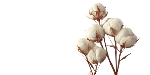 A close view of white cotton flower isolated on a plain background or PNG for health and care type poster or graphic use, Generative AI.