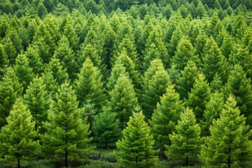 Obraz premium landscape of a beautiful, lush pine forest on a natural green background