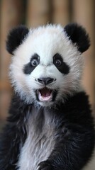 The cute panda is smiling