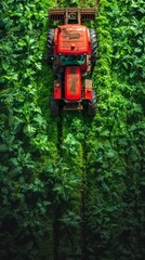 large green farmland in the countryside, agricultural machinery at work