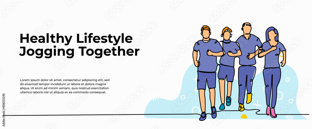 Poster vector illustration of jogging . modern flat in continuous line style.