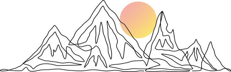 Single continuous line art illustration of mountain