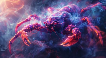 Cancer zodiac sign, colorful smoke swirls around the it's head