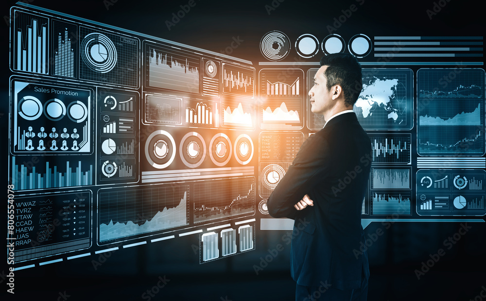 Aufkleber big data technology for business finance analytic concept. modern interface shows massive informatio