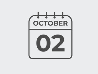 October  2 calendar reminder. 2 October  daily calendar icon template. Calendar 2 October  icon Design template. Vector illustration

