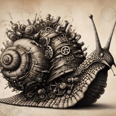 A detailed and imaginative steampunk snail.