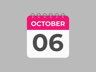 October  6 calendar reminder. 6 October  daily calendar icon template. Calendar 6 October  icon Design template. Vector illustration
