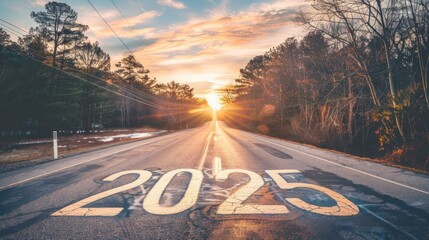 New year numbers 2025 on asphalt road