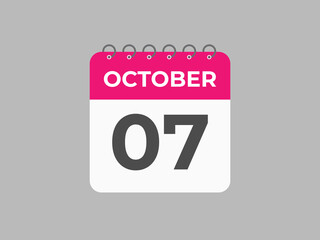 October  7 calendar reminder. 7 October  daily calendar icon template. Calendar 7 October  icon Design template. Vector illustration
