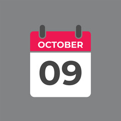 October  9 calendar reminder. 9 October  daily calendar icon template. Calendar 9 October  icon Design template. Vector illustration
