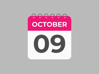October  9 calendar reminder. 9 October  daily calendar icon template. Calendar 9 October  icon Design template. Vector illustration
