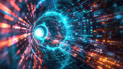 Obraz premium Abstract digital background with micro elements creating the shape of a tunnel
