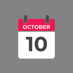 October  10 calendar reminder. 10 October  daily calendar icon template. Calendar 10 October  icon Design template. Vector illustration
