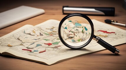 magnifying glass with creative and target-focused emphasis. An inventive approach to generating ideas and coming up with novel ways to accomplish strategic goals