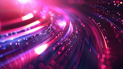 Fototapeta premium Abstract colorful light trails with glowing particles in a dynamic dark background