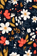 Seamless pattern with flowers and leaves
