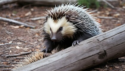 A Porcupine With Its Claws Digging Into A Fallen L