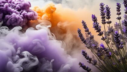 ai generative of lavender with thick colorful smoke clouds