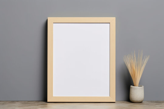 Modern frame mockup in a minimalist setting, focusing on a neutral color palette and simple decor,